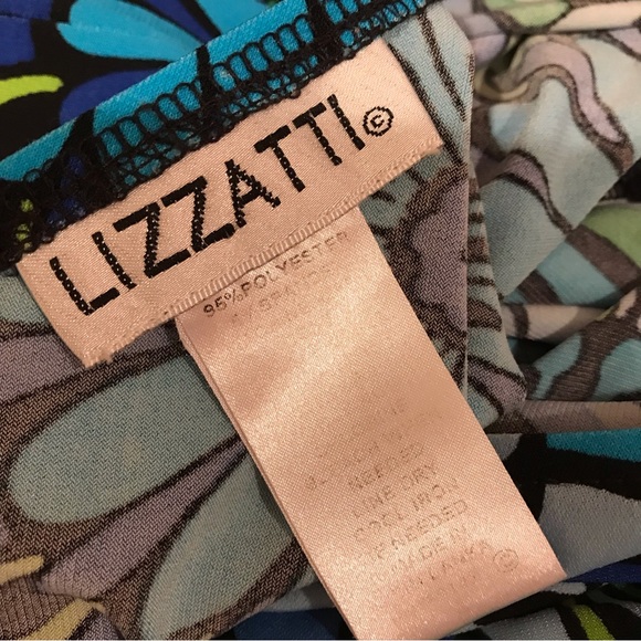 Lizzatti Short Sleeve Dress Womens Size Small 4 6 Blue Green Mid Length Stretch - Picture 14 of 16